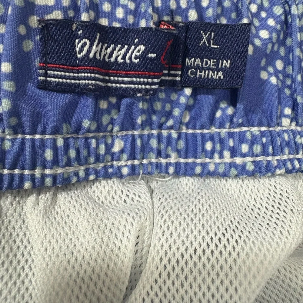 johnnie-O Blue and White Paisley Swim Trunks